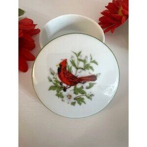 Vintage Ceramic Trinket Box from the Leart Tropical Birds Collection Red Cardina